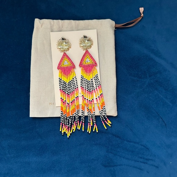 100% Authentic Mignonne Gavigan Pink Multi Long Beaded Fringe Earrings - Picture 3 of 8